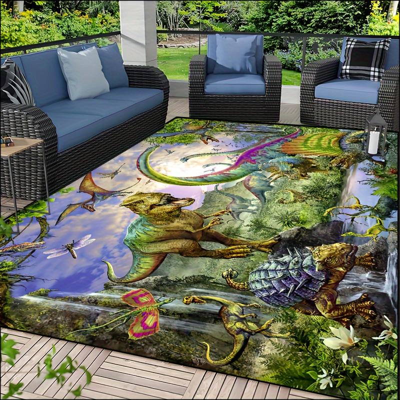 Dinosaur World 3D Rug for Kids' Playroom Jurassic AdventureCarpetwithPrehistoricCreatures Anti Slip Carpet Can Be Machine Washed