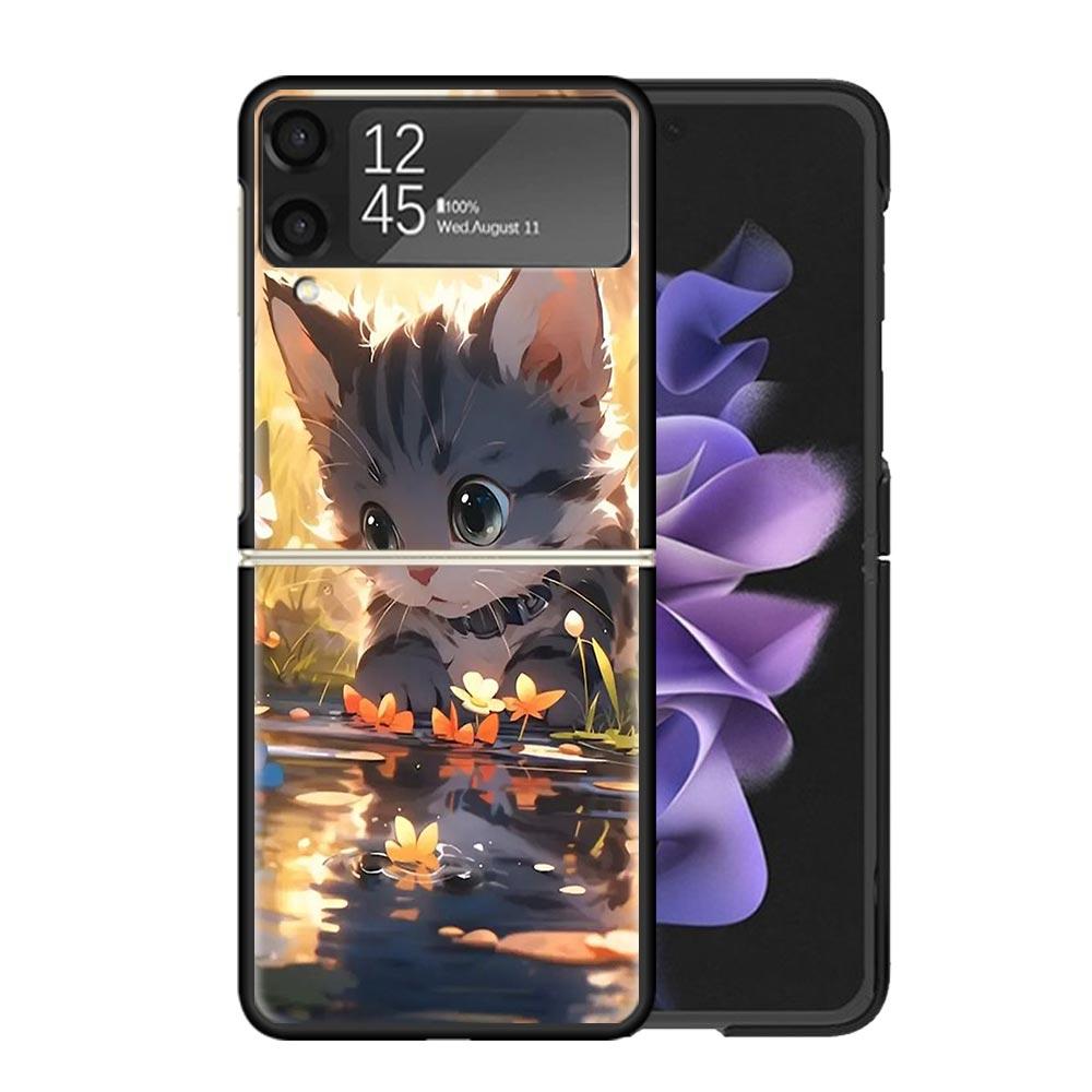 Cartoon Cute Cat Fish Aesthetic Cases For Samsung Galaxy Z Flip 4 5 6 7 3 Z Flip7 Flip6 Flip4 Flip5 Flip3 5G Hard Shockproof Fun