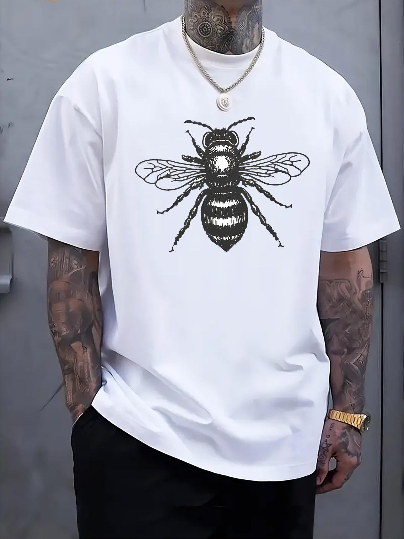 Casual Bee Graphic Tshirt - Black and White Line Art Print L