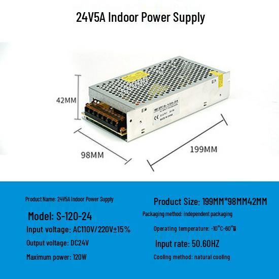 220V To 12V/24V/5V DC Power Supply for LED Strip Lights - 5A/10A/30A, 60W Transformer