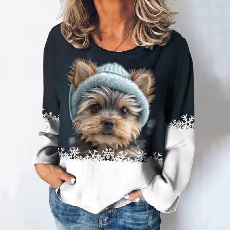 Plus Size Autumn and Winter New Women's Loose Casual T-shirt Printed Pattern Pullover Knit Sweater Autumn and Winter Tshirt