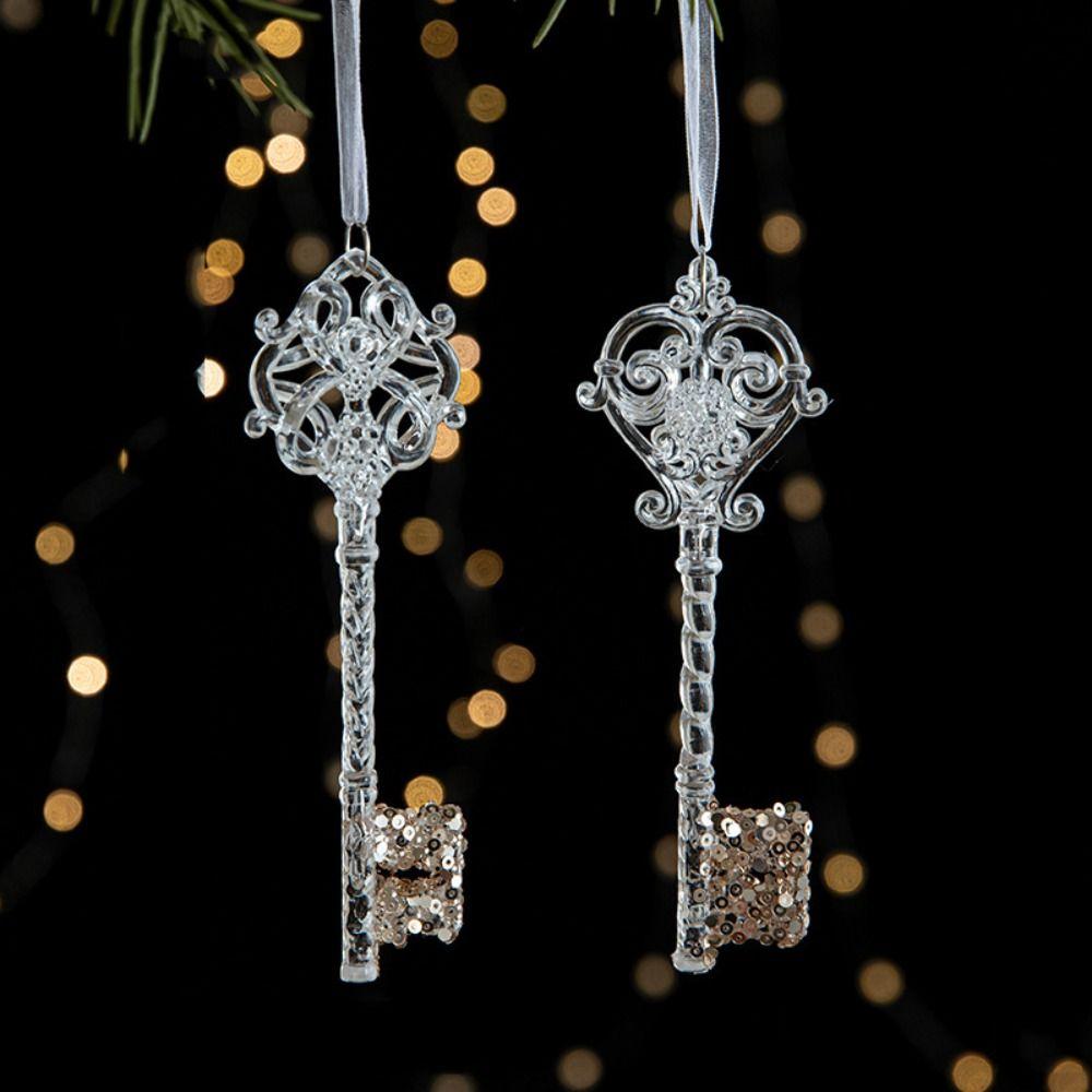 2pcs With Sequins Snowflake Hanging Ornaments Clear Christmas Tree Hanging Ornaments  Shopping Mall