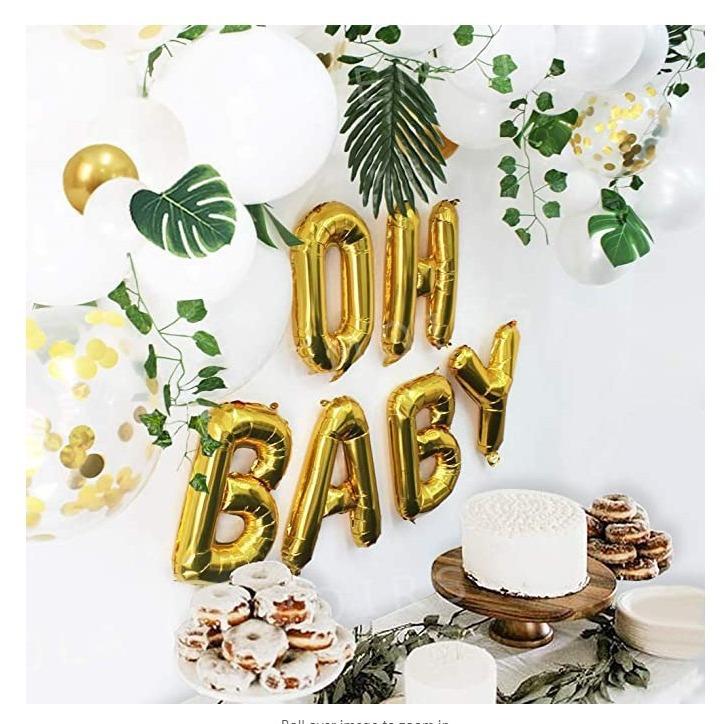 Gold Oh Baby Aluminum Film Balloon, Grape Leaf Decoration, White Birthday Confession Balloon Arch Bridge Kit
