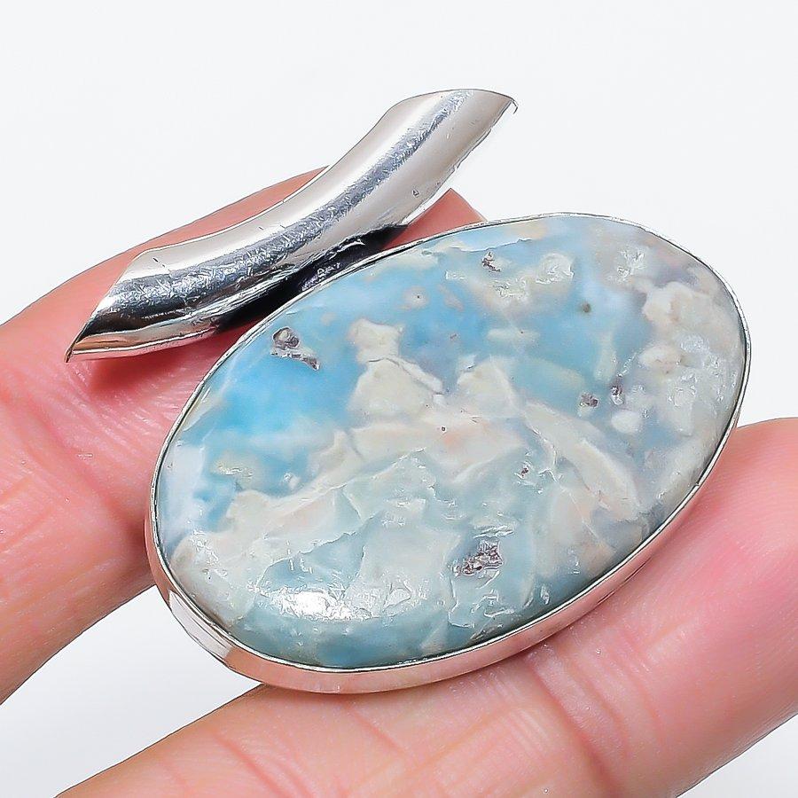 

Natural Larimar Gemstone Handmade 925 Sterling Silver Jewelry Pendant 1.30 W3i71