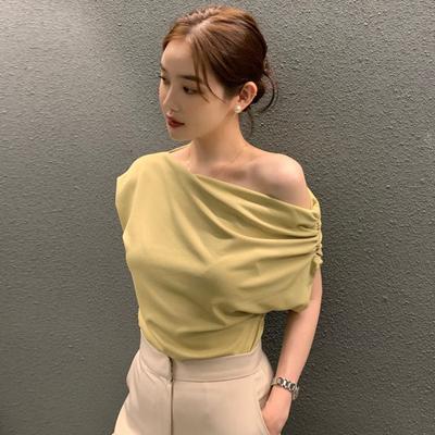 Solid Color One-shoulder Twisted Neck Waist Pleated Vest Ladies Summer New Casual Simple Fashion Vest