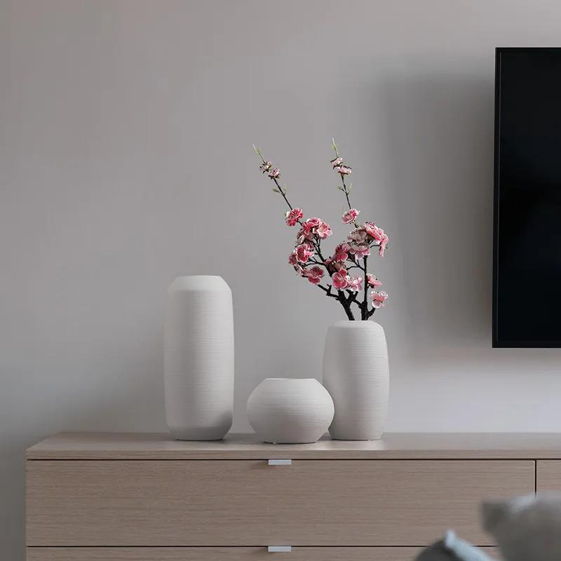 Modern Minimalist Creative Living Room Dried Flowers Flower Arrangement White Stringy Ceramic Vase Decoration Home Ornament