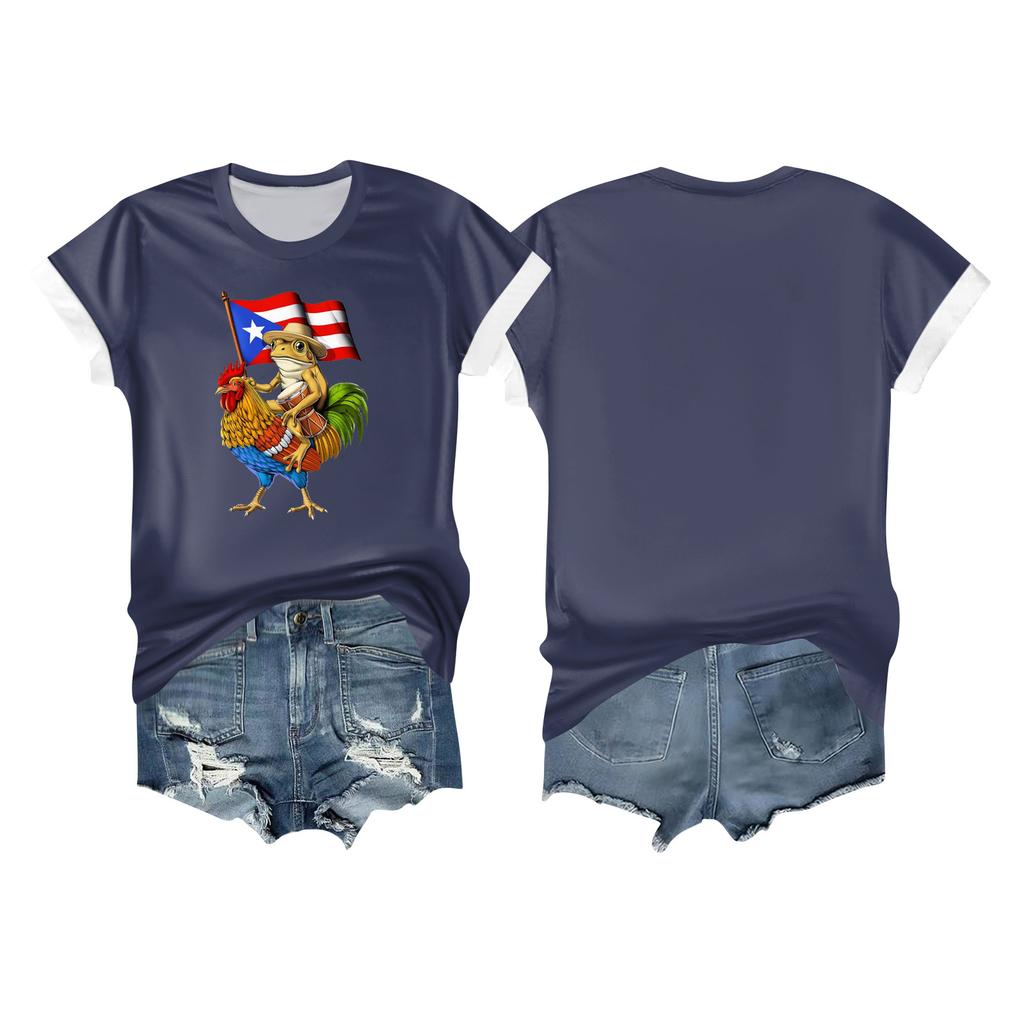 Women's Casual Printed T-shirt Round Neck Pullover Short-sleeved Top