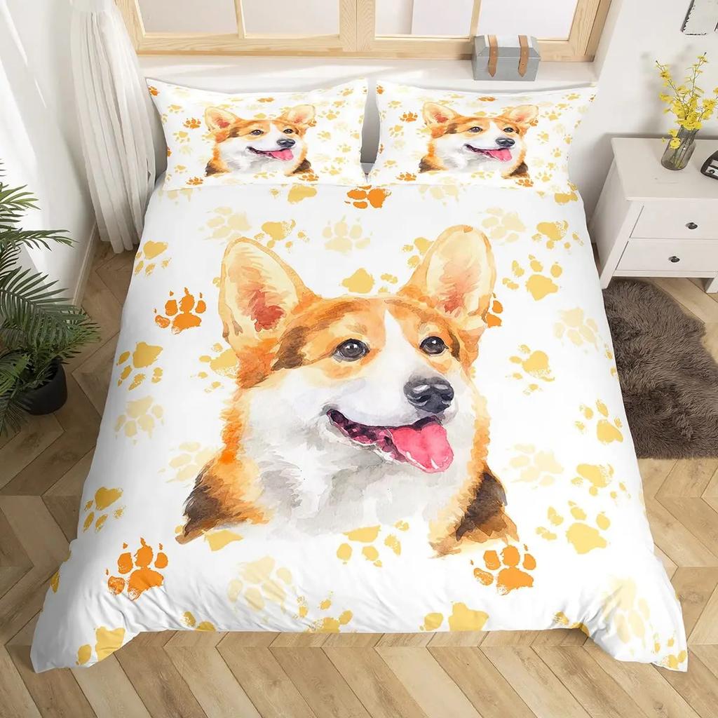 Zestaw poszewek na kołdrę z psem rasy Mops Corgi Shiba Szczeniak Poszewka na kołdrę z psem Kocham psy Zestawy pościeli Zwierzęta Kawaii Kreskówkowe narzuty Rozmiar pełny