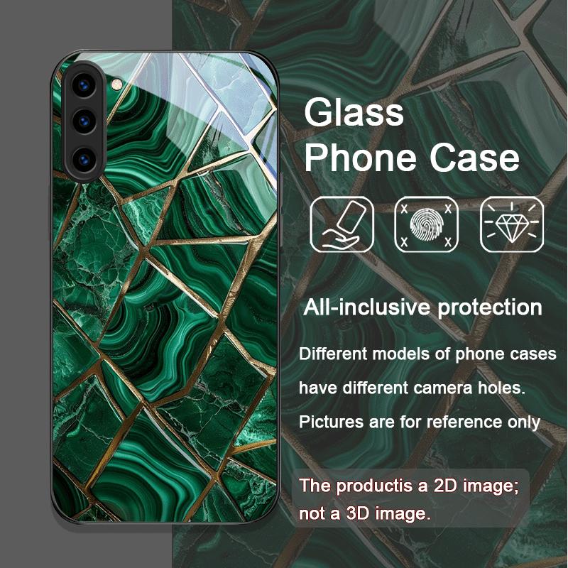 Gorgeous Emerald Pattern Tempered Glass Phone Case for Samsung Galaxy S25 Ultra S24 S23 S10 Plus S22 S21 S20 FE Shockproof Cover