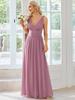 Ever-Pretty Women's Chiffon Pleated Double V-Neck Maxi Evening Dresses Sleeveless Bridesmaid Dress