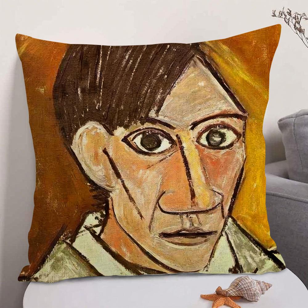 Berühmter Künstler P-Picasso Kissenbezug Natürlicher Leinen Bio-Stoff Doppelseitiger Druck Sofa Heimdekoration Geschenk Kissenhülle