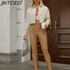 BITCED Spring/Autumn Loose-Fit Casual Leather Jacket for Women Long-Sleeved Single-Breasted Short-Length Jacket