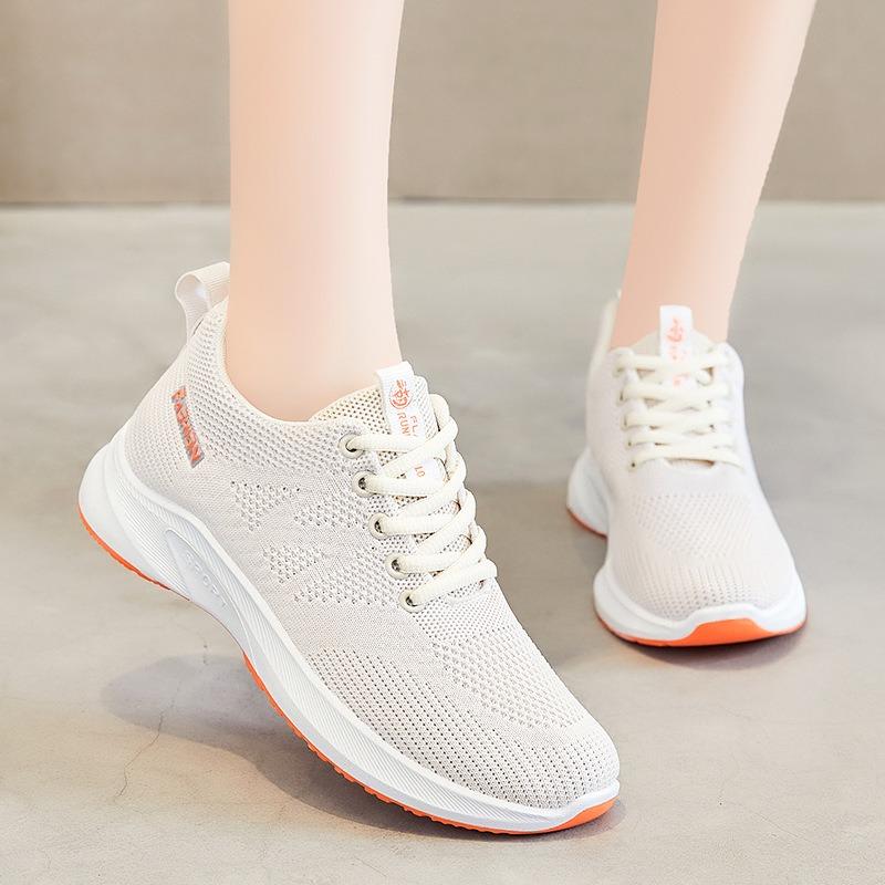 Shoes women's spring new breathable fly-woven mesh running shoes flat-soled lightweight soft-soled sports shoes women