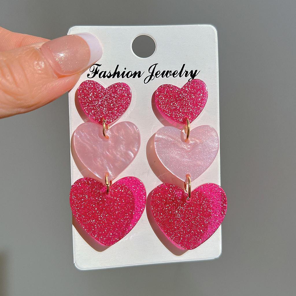 Barbie Pink Triple Heart Earrings: Acrylic & Dopamine-Inspired Design