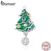 Bamoer 925 Sterling Silver Red Enamel Santa Claus Bead, Cute Snowman Charm Christmas Tree Pendant, Best Christmas Gift for Family