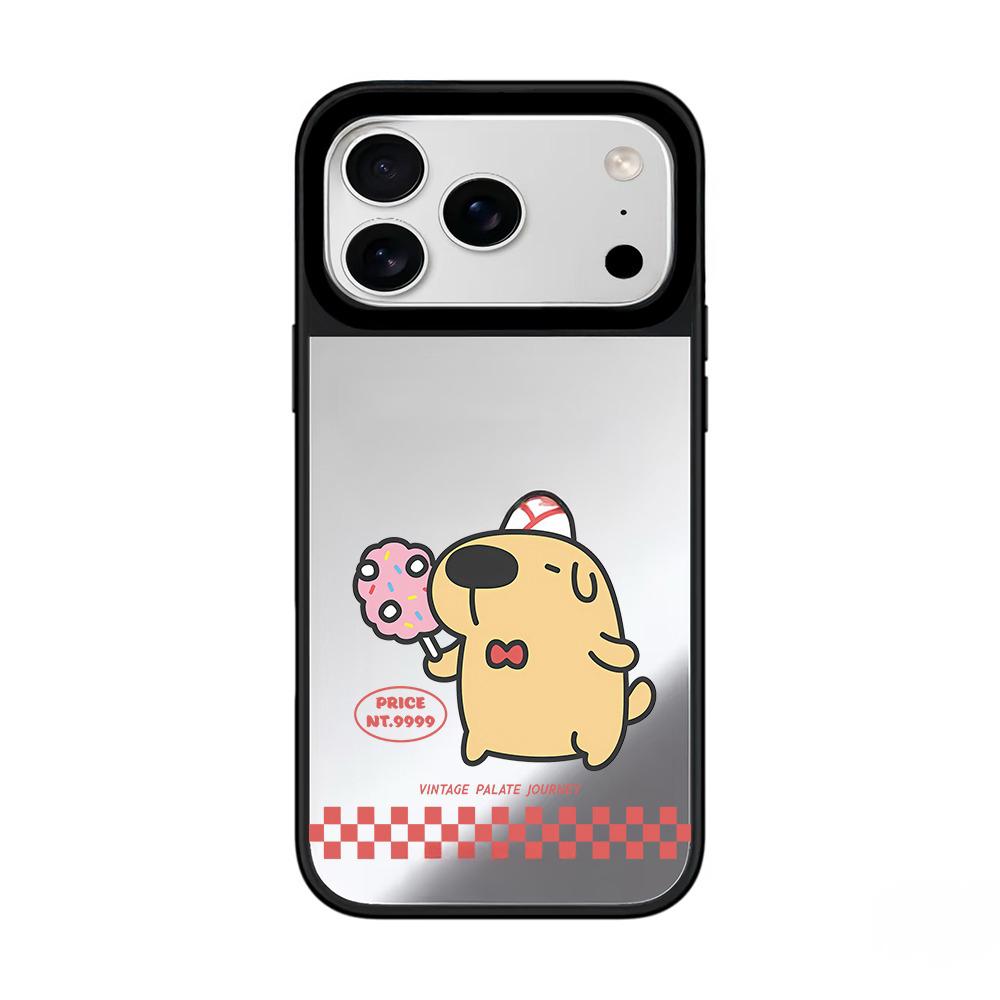 IPhone 12 13 14 15 16 17 Pro Max Cute Cartoon Pet Burger Mirror Surface Black Border Magnetic Protective Case