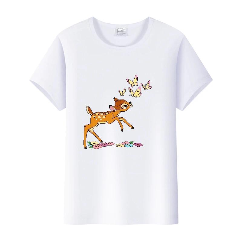 Vintage Plus Size Clothes Y2K Tshirt Kawaii Tops Cartoon Bambi Graphic T-shirt Summer Blouses White Tees Unisex