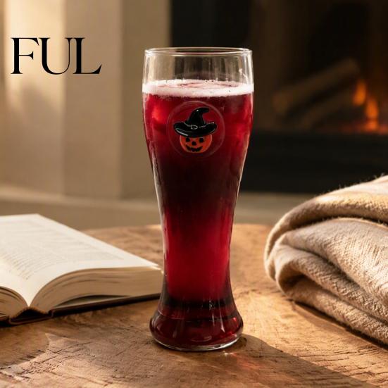 Atmospheric Beverage Cup 400ML Beer Glass, Spooky Pumpkin Ghost Black Cat Halloween Wine Glass Cup, Holiday Tall Glassware for Bar, Kitchen