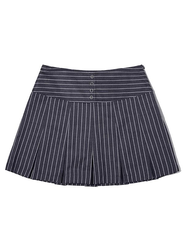 Kirsh Striped Button Point Pleated Skirt [Navy]