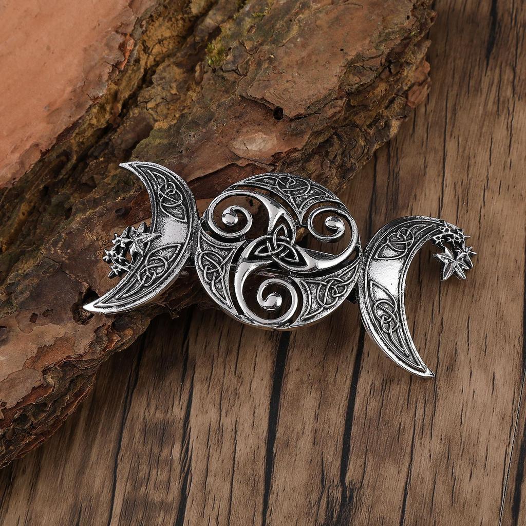 Vintage Moon Star Viking Celtic Knot Hair Clip Norse Mythology Hair Accessory