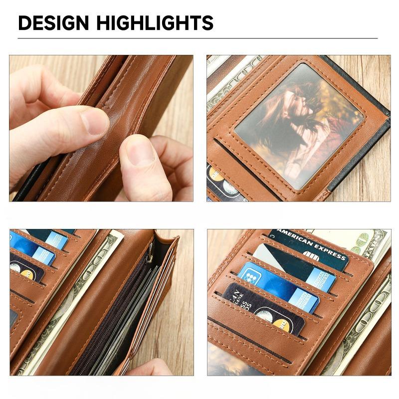 Portefeuille Vintage en Cuir Véritable pour Homme Tout-en-un Cuir Portefeuille Long pour Homme Multi-cartes Sac de Ramassage Taureau pour Homme