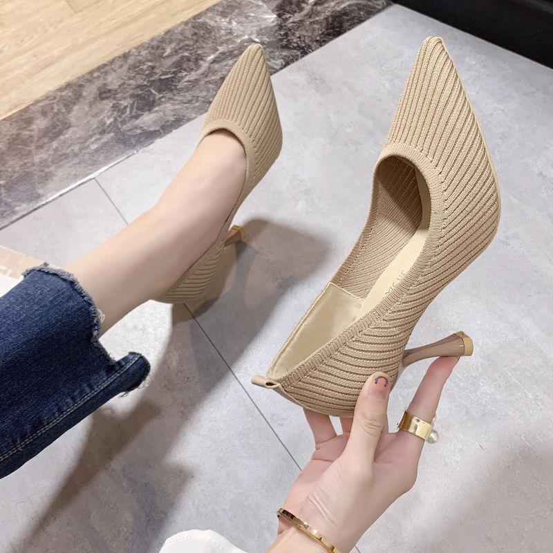 women fashion sweet black mesh breathable spring & summer slip on stiletto heel shoes lady cool brown heel shoes ab655