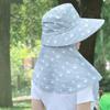 Leaf Print Women Sun Hat Neckline Mask Tea Picking Hat Elegant Cover Face Cap  Farm Work