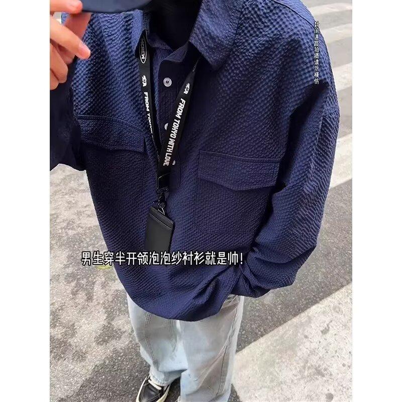 Buchstaben Langarmhemd Japanischer Stil Hongkong-Stil Ins Lockeres Hemd Herren Sommer Trendig Vielseitig Lässige Jacke