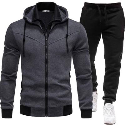 2024 Men's Sporty Patchwork Hooded Jacket and Long Pants Set for Autumn/Winter