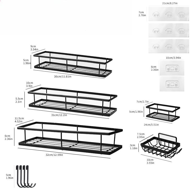 No-hole Bathroom Shelves Household Bathroom Kitchen Supplies Iron Wall Hanging Storage Hanging Shelves
