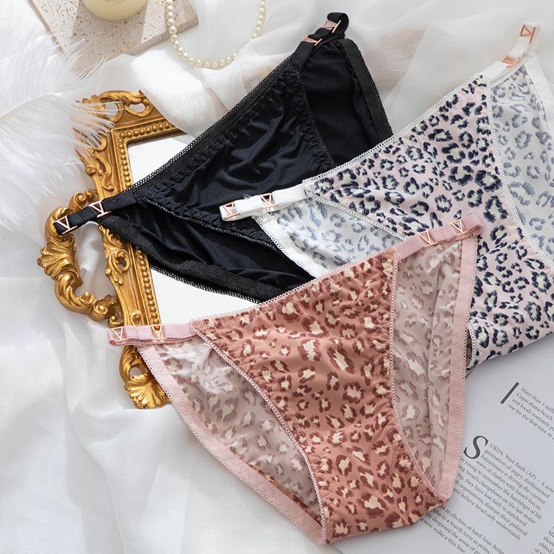 Ice Silk Seamless Low Waist Slim Thin Strap Panties V-shaped Leopard Print Women's Panties