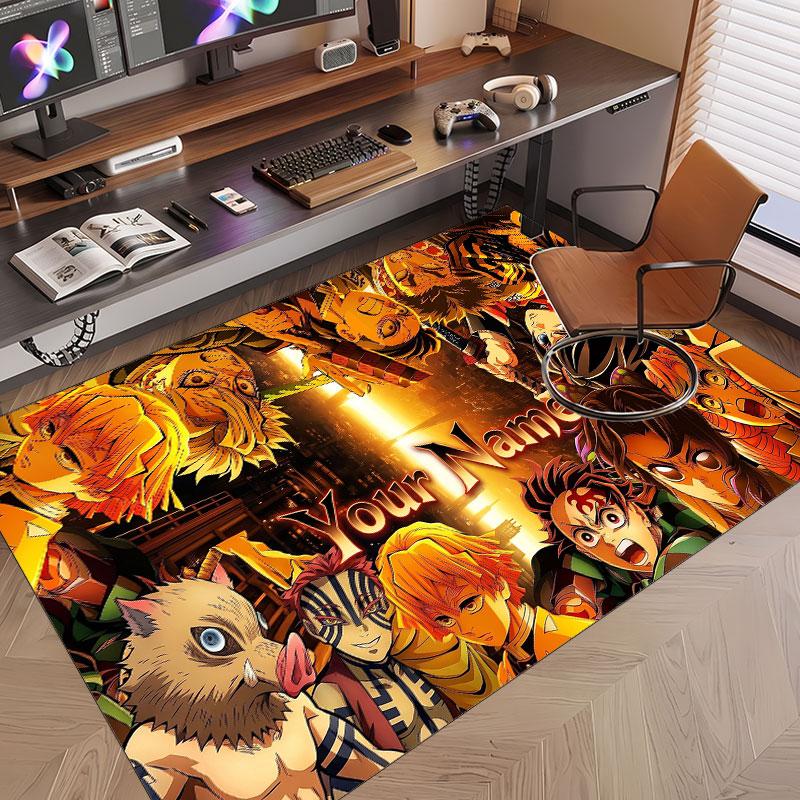 Custom Name Crystal Velvet Rug,Demon Slayer Comfortable Anti Slip Floor Mat For Room Decoration