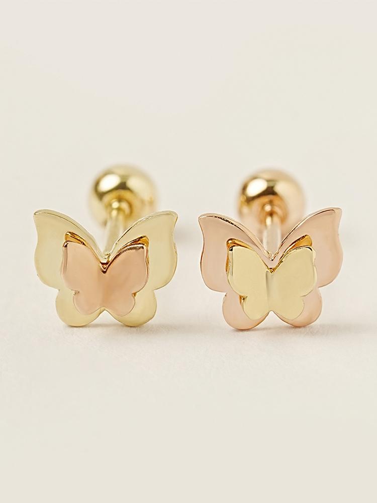 Minimalpiercing 14K Double Fold Butterfly Piercing Earrings