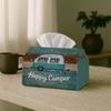 1pc Camper Van Blue Tissue Box Holder - Reusable & Washable Tissue Dispenser Suitable, Bathroom, Car, Party Decor with Camper Van Themed Design, Compa
