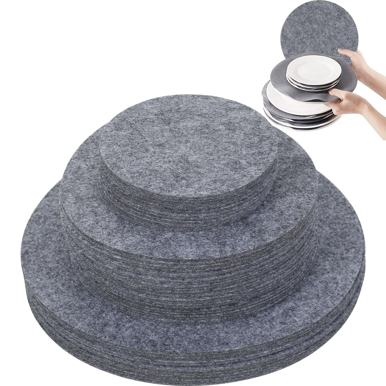 Набор из 96 войлочных разделителей для тарелок 3 размеров Круглые войлочные протекторы для тарелок Многоразовые прокладки для хранения посуды Многоцелевые мягкие разделители для тарелок