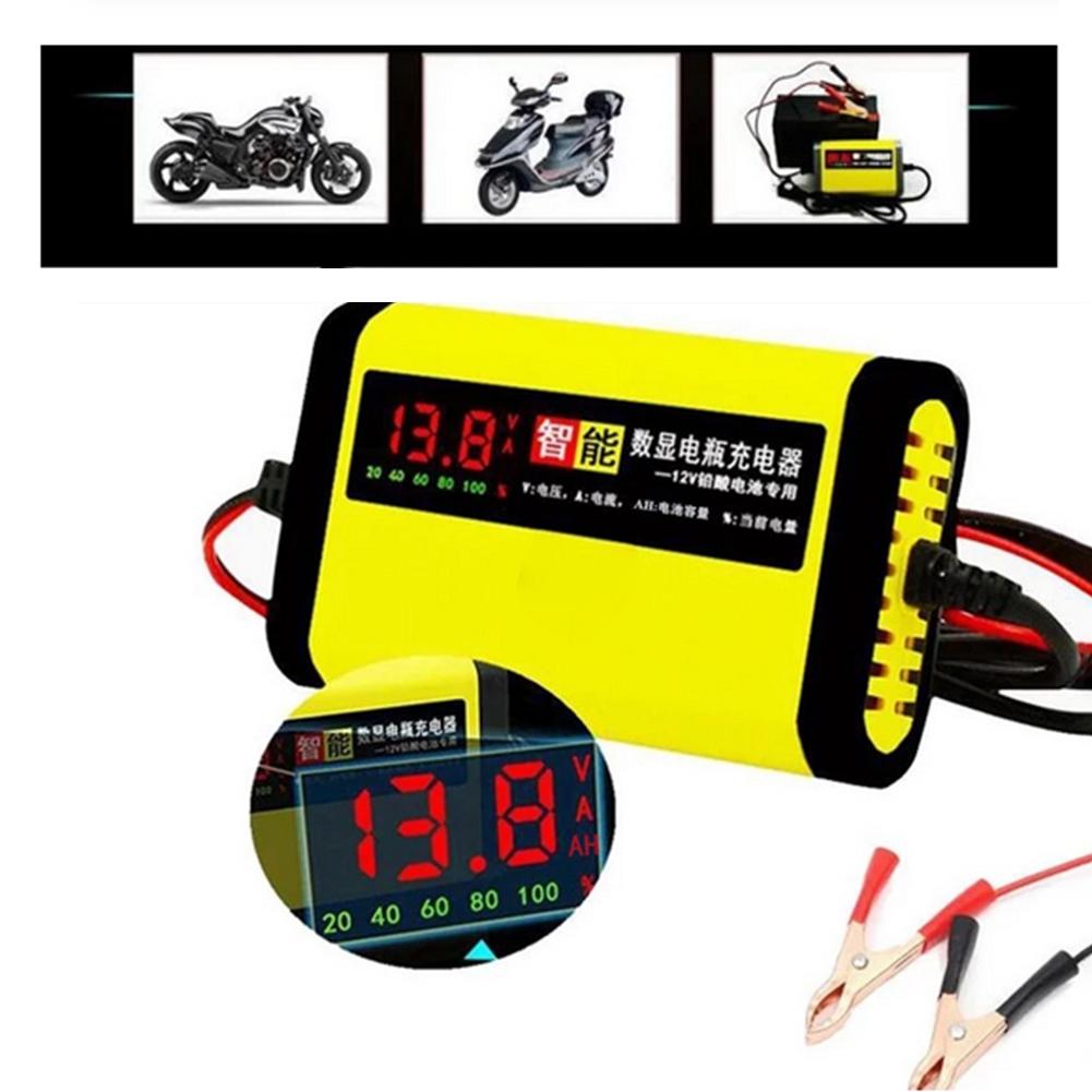 2A/12V Motorcycle Battery Charger US/EU Plug LED Display Intelligent Lead-Acid Batteries for Automotive Truck Motorcycle