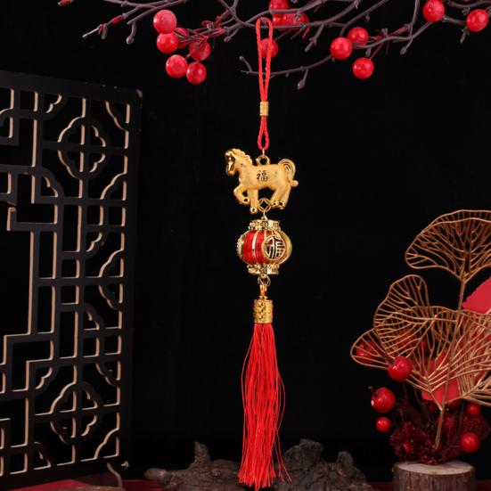 2026 Horse Hanging Ornament Chinese New Year Horse Lucky Charm Red Tassel Feng Shui Pendant for Car Bonsai Tree Lunar New Year Wealth