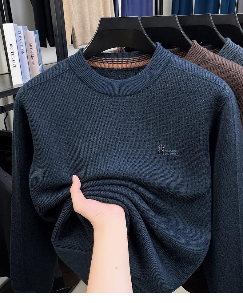 Men's Winter Thickened Velvet Knit Sweater - Warm, Versatile, Round Neck Base Layer for Casual Wear (Middle-aged & Elderly)