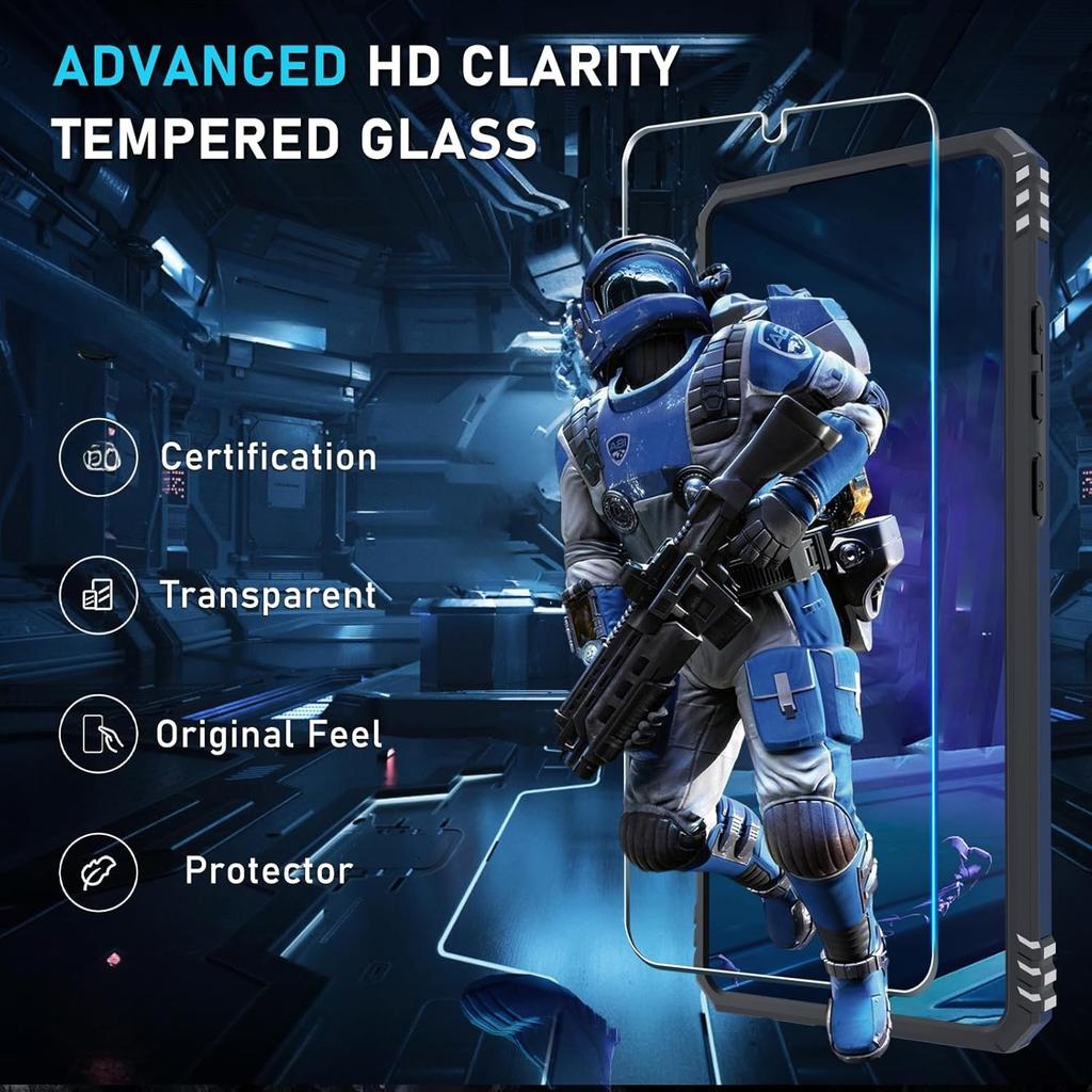 Schutzhülle für Samsung Galaxy S25 S24 Ultra S23 Plus S22 S21 S20 FE 5G mit einem Displayschutz aus gehärtetem Glas, Ring-Kickstand, Schiebekameraabdeckung