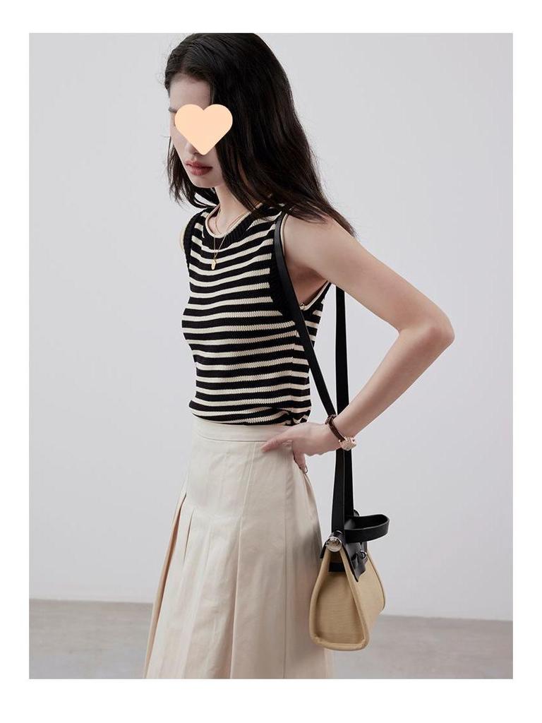 Women's Retro Striped Ribbed Knit Crop Top - Chic Sleeveless Summer Style
