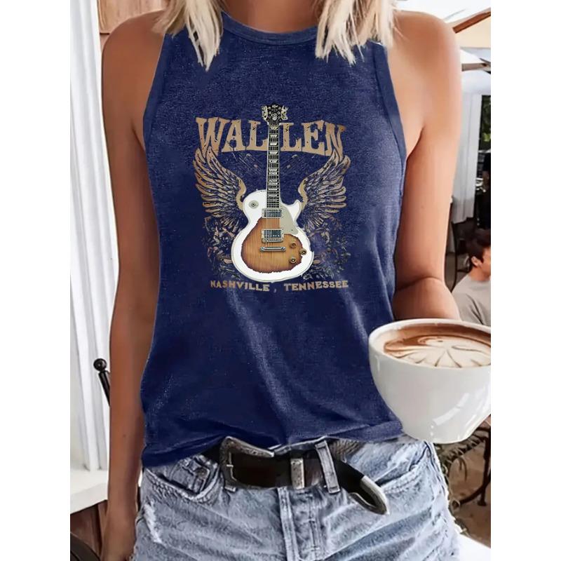 

WALLEN Guitar Print Sleeveless Halter Backless Sexy Loose Base Layer Vest XXL темно-синий