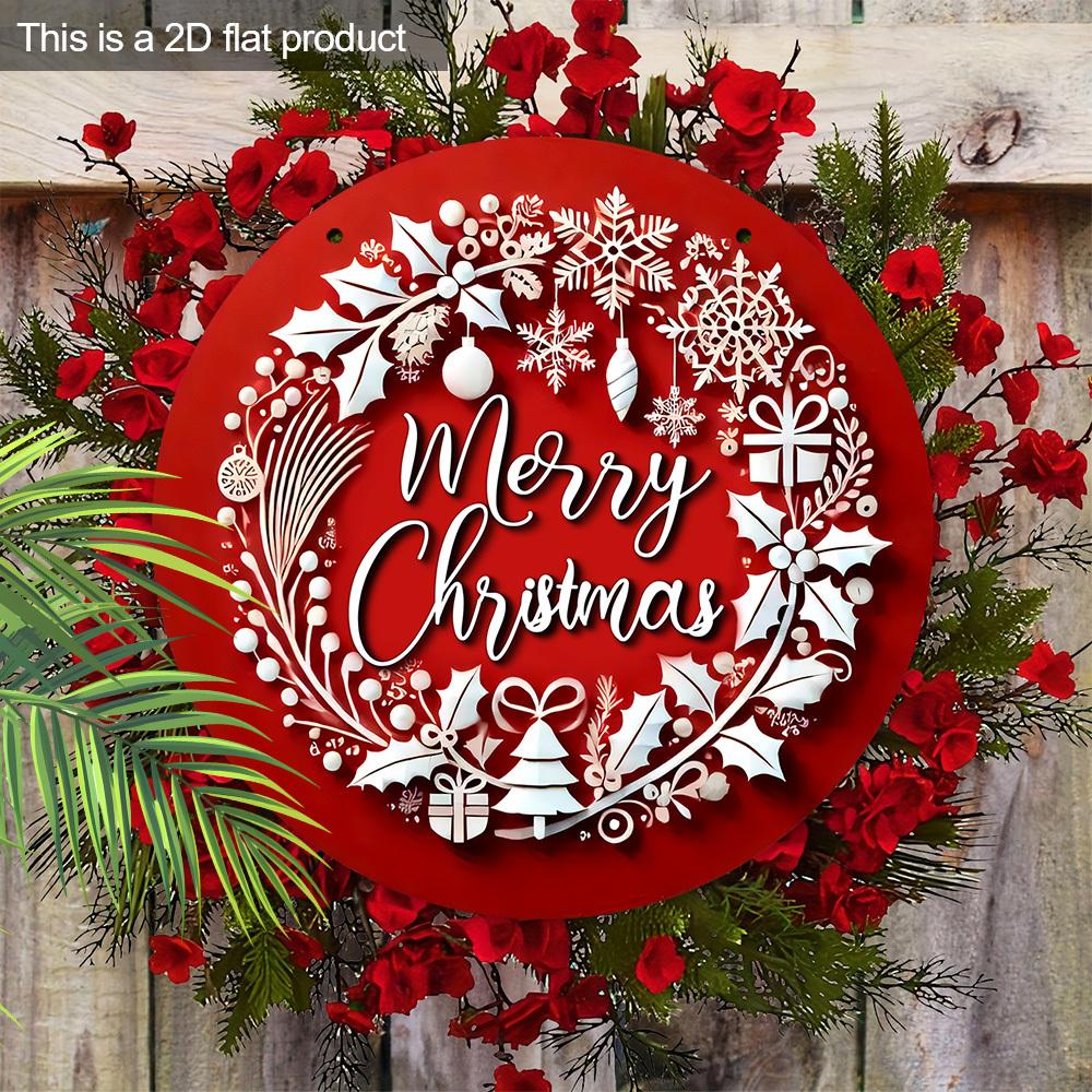 Semn de Crăciun din lemn, Semn rotund Merry Christmas pentru decor agățat pe perete sau ușă de intrare, Ornament ideal de Crăciun