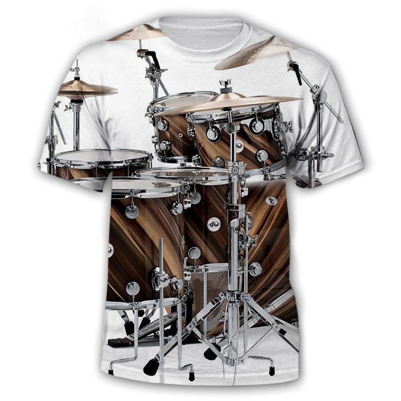 ETST35 3D Printing Drum T-shirt Voor Mannen Muziekinstrument Patroon Korte Mouw T-shirts Mode Zomer Hip-hop Losse Street T-shirts 2XL
