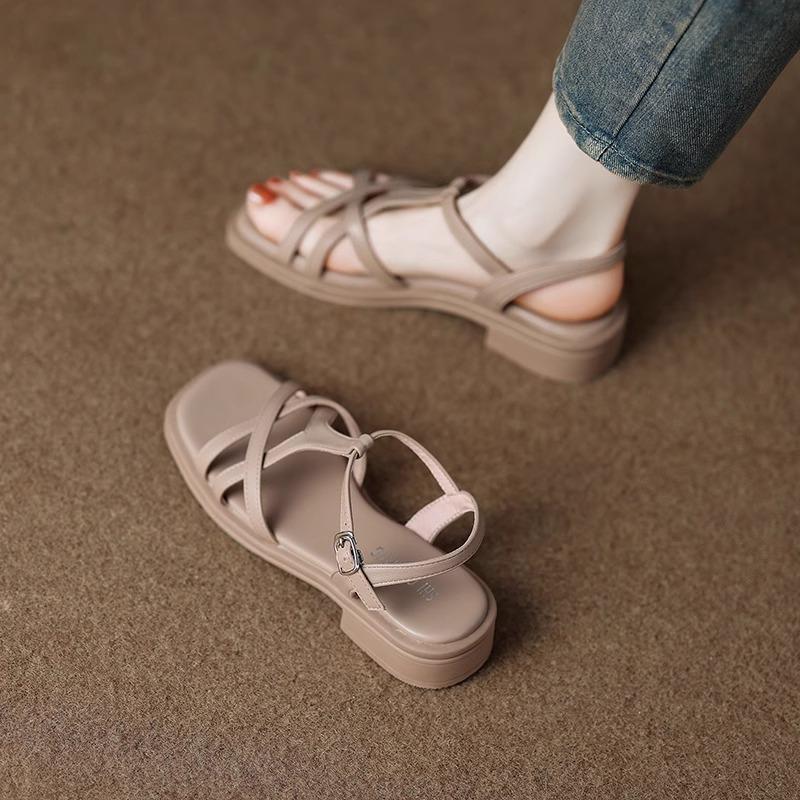 Fashion 2025 Summer New Women's Hollow Round Open Toe Roman Sandals Woman Fashion Strap Thick Sole Platform Shoes Sandalias Mujer