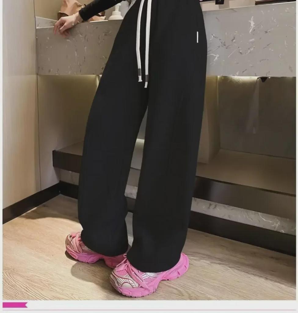 2024 Pink Girls' Wide-Leg Sweatpants: Autumn/Winter Casual Sport Style for Medium to Large Children
