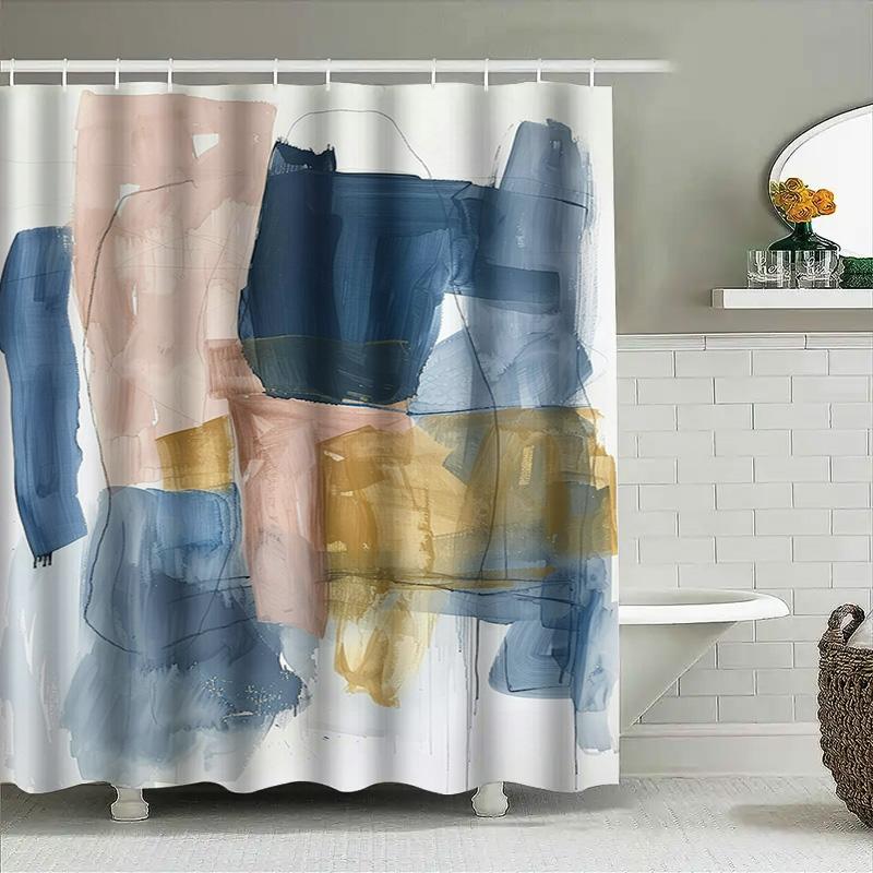 Handmade Oil Painting Shower Curtain Waterproof Bathroom Decor Abstract Artistic Design Customizable Size Available