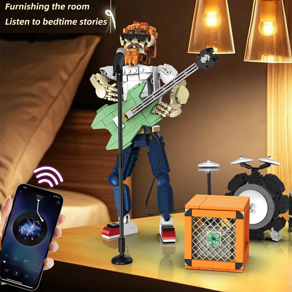 K96162 Putující kytarový zpěvák 721ks Modely DIY Stavebnice z malých dílků Cihličky MOC Technické montážní hračky pro děti Dárky