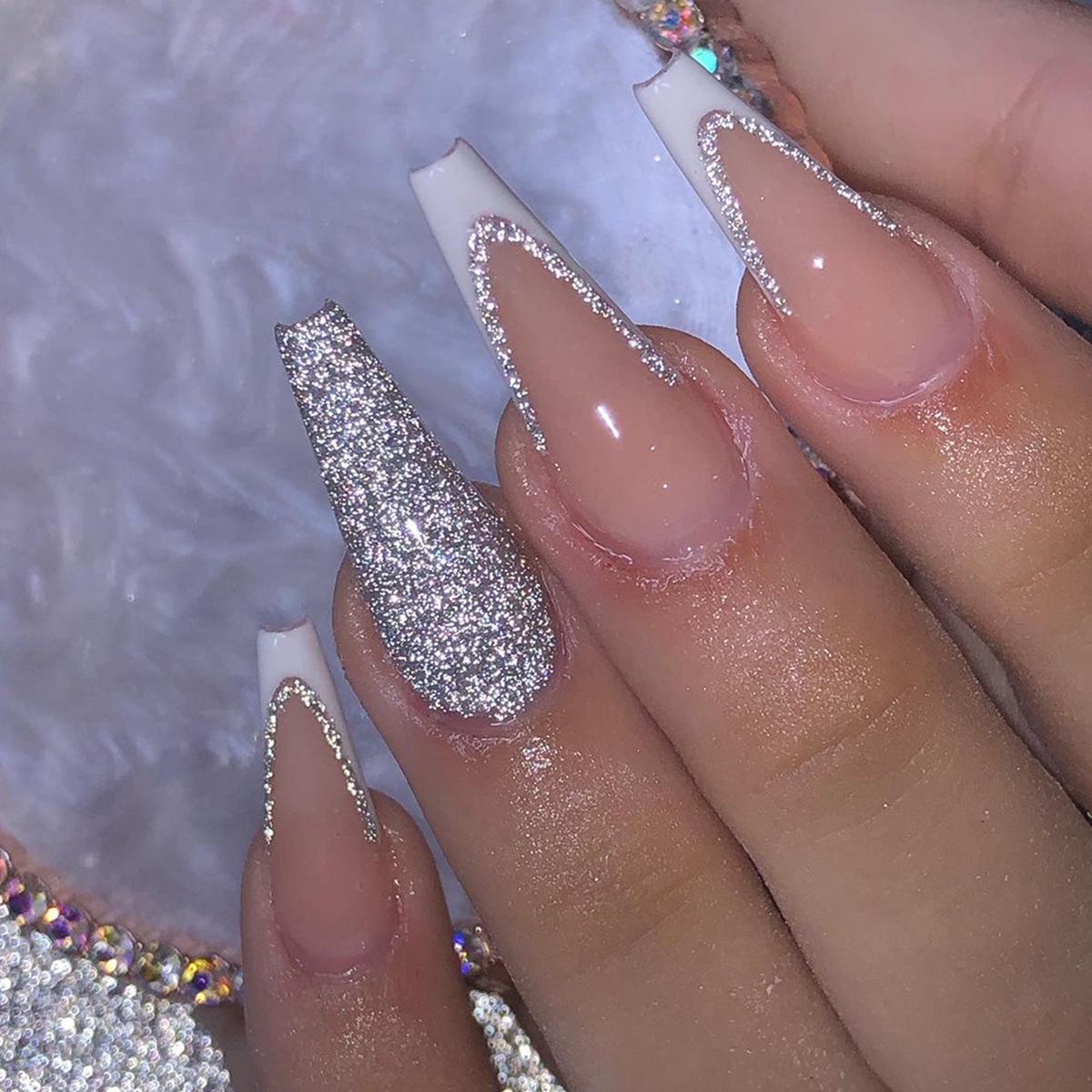 

Silver French Edge Long Ladder Removable Nail Art Stickers