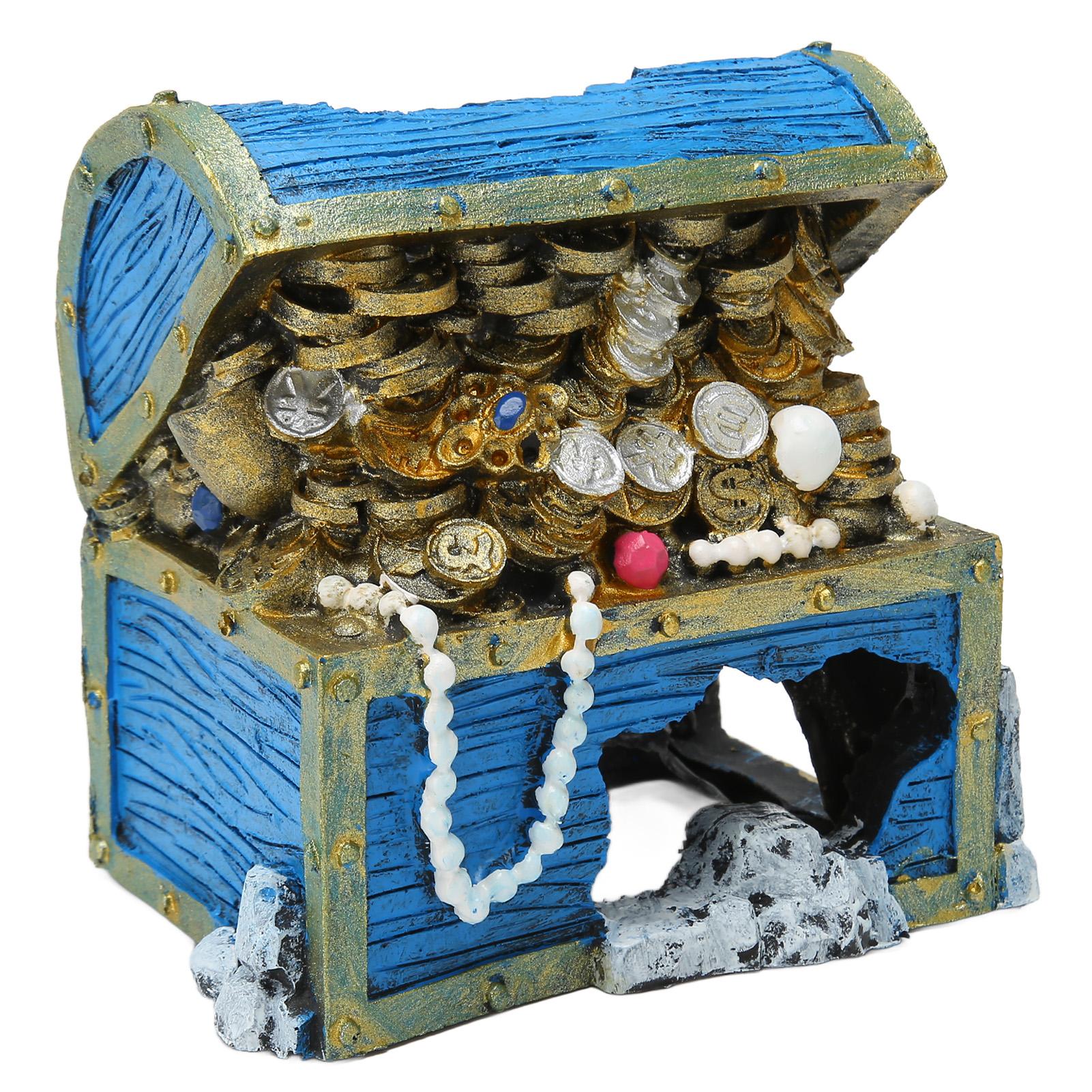 

Aquarium Treasure Chest Ornament Resin Treasure Chest Box Hideaway for Fish Tank Landscape Decoration Ornament Blue