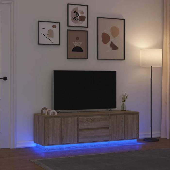 VidaXL Meuble TV avec lumières LED chêne sonoma 160,5x41x50 cm, support TV, meuble télé, meuble multimédia, banc TV, meuble 3328428
